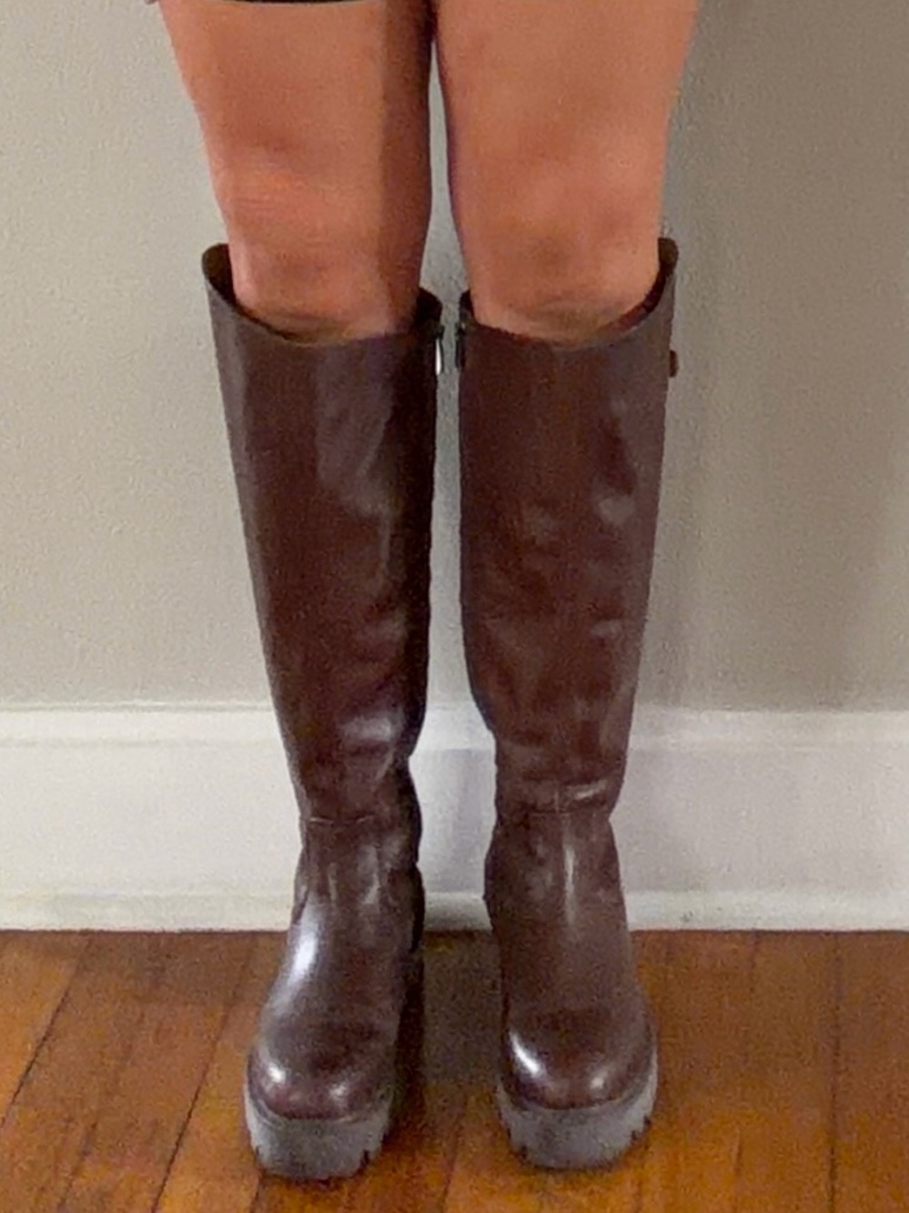 Wide Calf 8.5 womens Franco Sarto Brown Leather tall knee lug sole riding boots